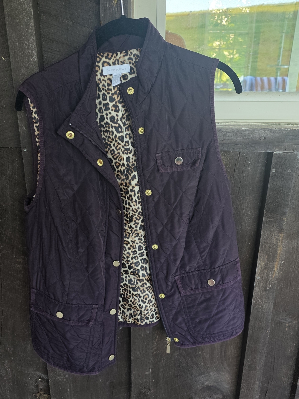 Quilted Vest with Leopard Lining - Purple